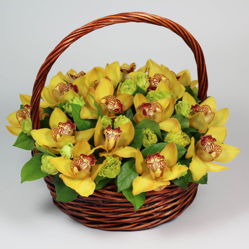 Корзина с желтыми орхидеями